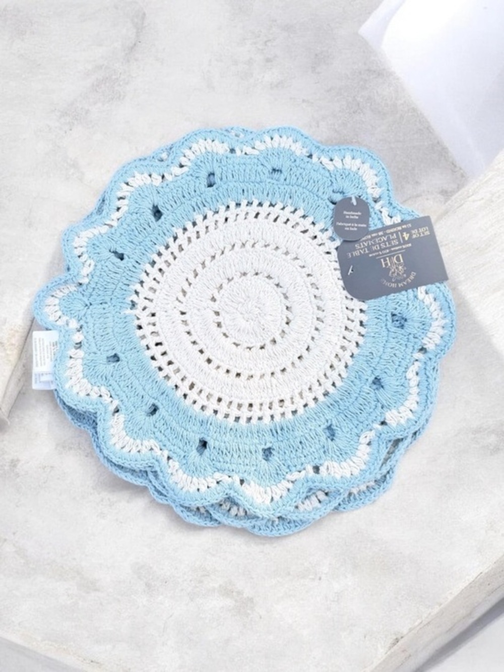 Blue and White Crochet table placemats set of 4